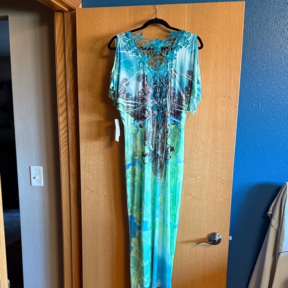 ONE WORLD Teal and Brown Patterned Dress - Picture 5 of 5